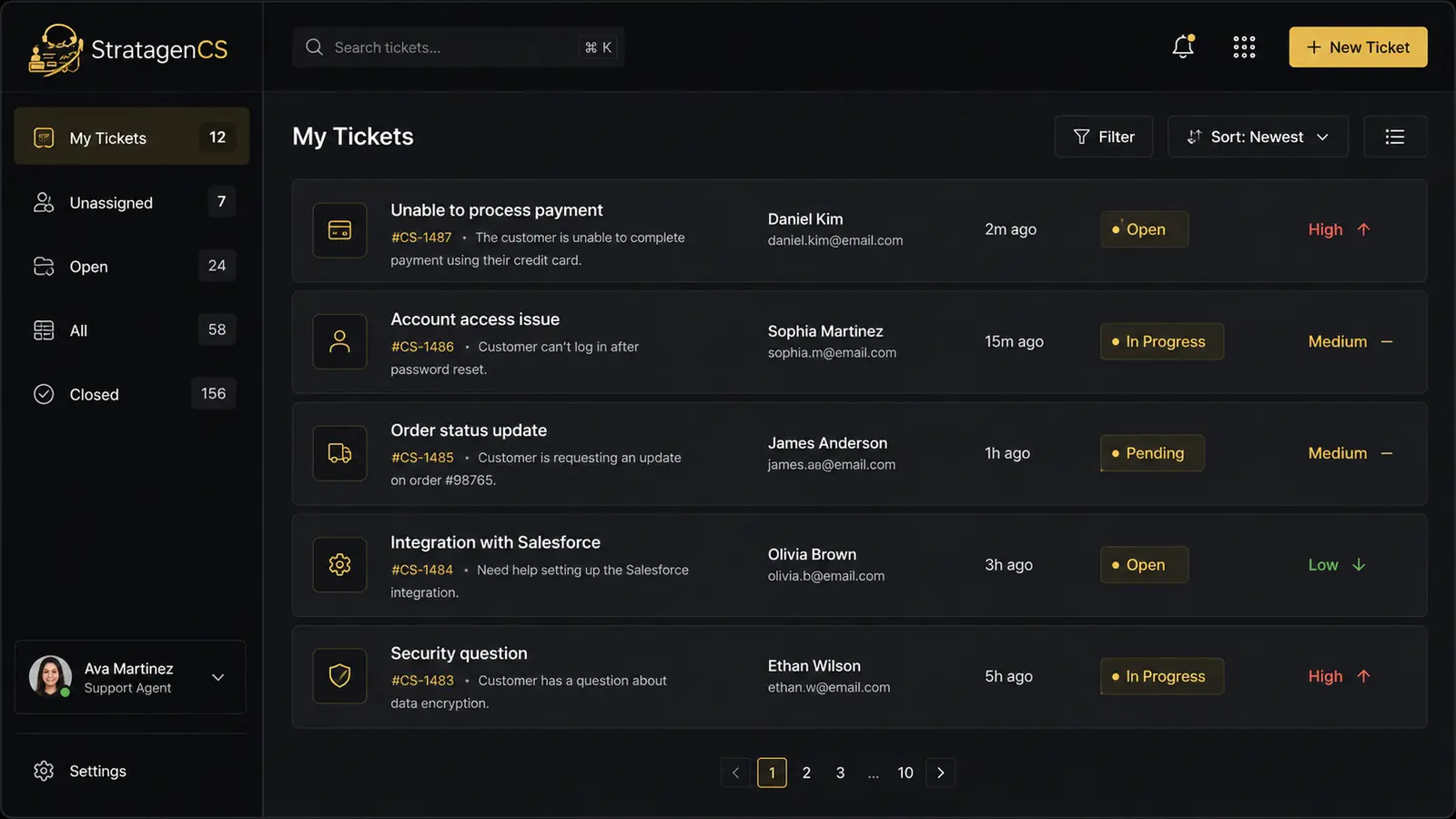 OfferStream Customer Service agent ticket view